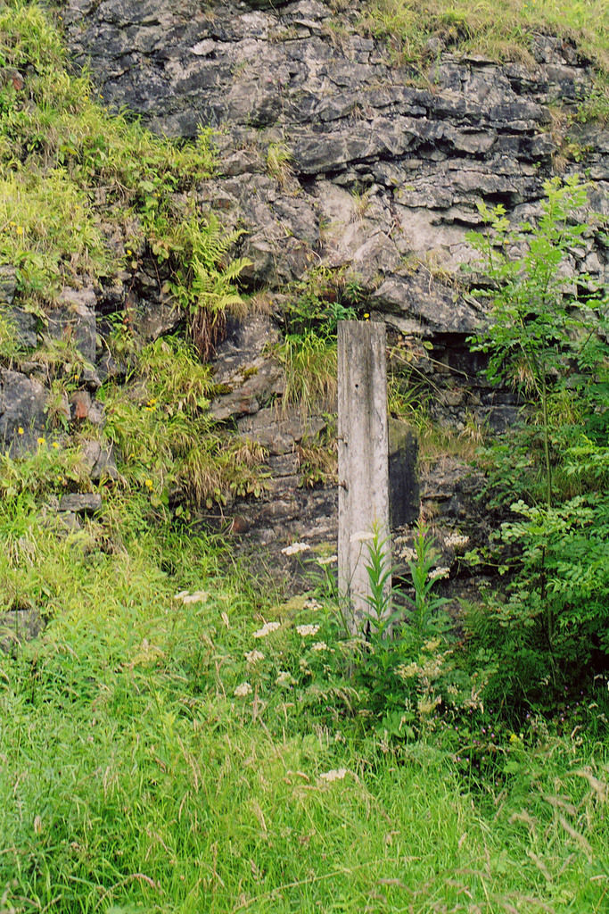 Concrete base of signal post on the approach to Cressbrook Tunnel